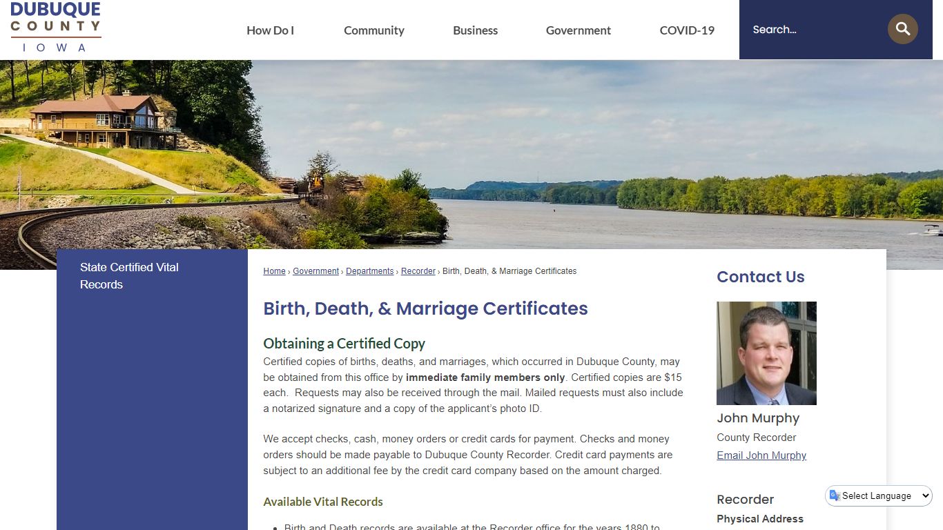 Birth, Death, & Marriage Certificates | Dubuque County, IA
